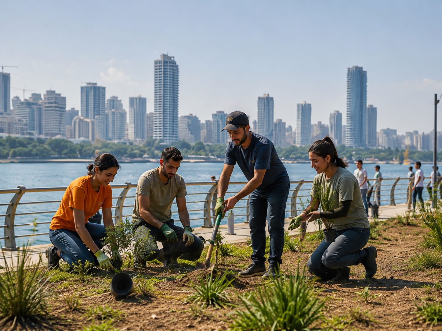 Volunteers working along Beirut waterfront